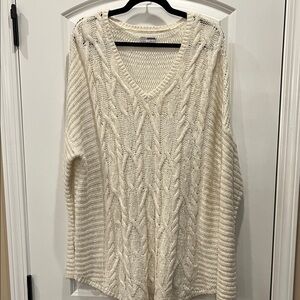 Women’s Cabincore Cable Knit Sweater with V neck Cozy Cream. Oversized Size XXL